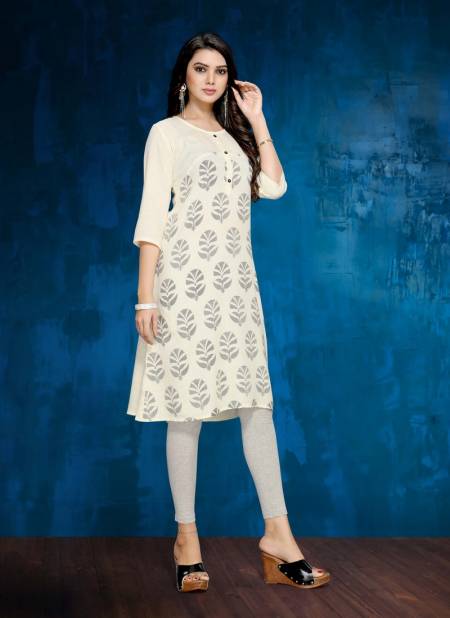 White  Ethnic Wear Rayon Printed Latest Designer Kurti Collection Delight-7